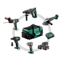 Kit D'outils Sans Fil Combo Pour L'artisanat Du Bâtiment Metabo 5.1SB 18 LTX + KH 18 LTX 24 + W 18 L 9-125 Q + SSW 18 LTX 300 BL + ULA 14.4-18 LED ; Sacoche à Outils