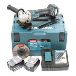 Meuleuse D'angle Sans Fil Makita DGA517RTJ, 18 V, 5,0 Ah Avec Interrupteur à Palette, 2 Batteries Et Chargeur, En MAKPAC