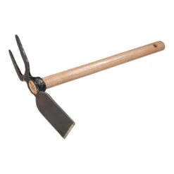 Petite Serfouette Lame Large + 2 Dents Forgé, Avec Manche Court 45 Cm Avec Trou